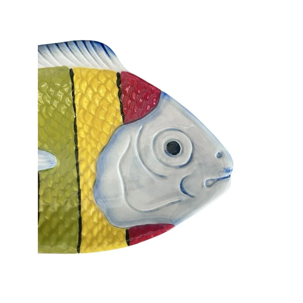 Pier 1 Imports Fish Plates Dishes Colorful Figural Beach Coastal Summer‎ Decor